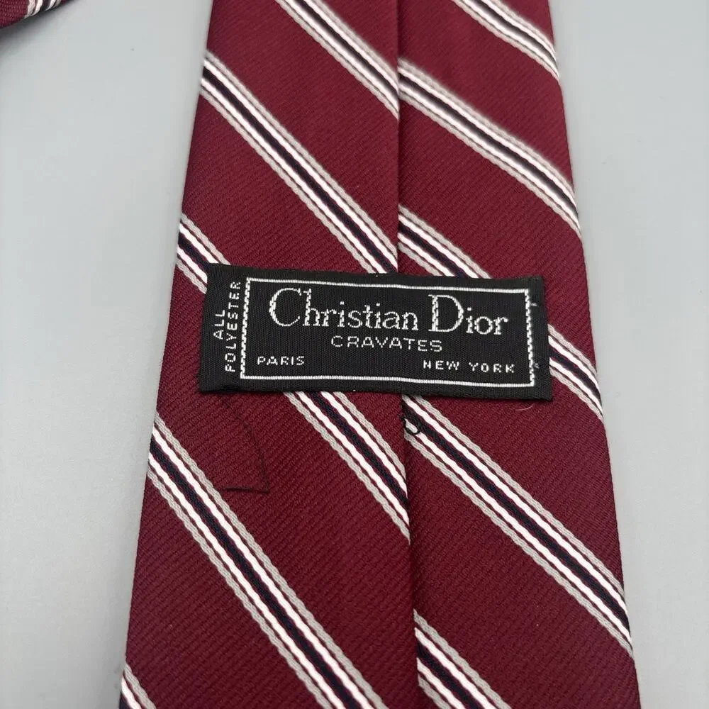 Christian Dior Cravates Red Striped Necktie Vintage